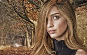 clipart of woman in mysterious forest