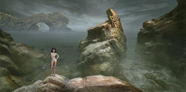 girl among a romantic mystical landscape