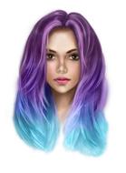 head of girl with purple and blue hair, digital art