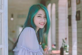 Portrait of asian Girl with green hair