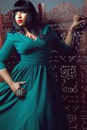 African American model in green dress