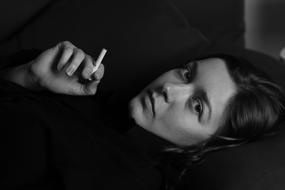 Woman Cigarette Smoking black and white