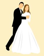 silhouette of the bride and groom on a beige background