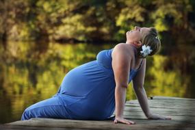 Woman Pregnant blue dress