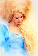 drawing portrait of girl in blue dress