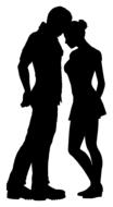 Black silhouette of a couple in romance, at white background