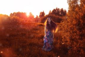 beauty Girl Sunset red forest