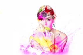 Beautiful and colorful drawing of the woman with flower wreath, clipart
