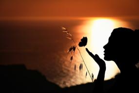 silhouette of a girl with a butterfly at dusk