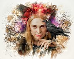 Woman and bird drawing