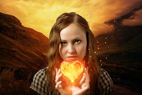 portrait of Female Young with heart flame