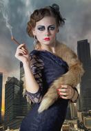 sensual young woman smoking, digital art