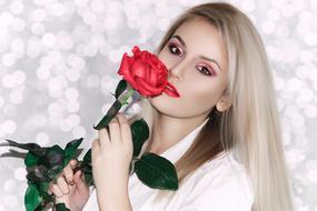 Woman Lovely Young red rose