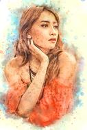 young girl looking aside, digital painting