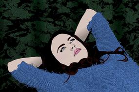 woman thinking forest leaves drawing