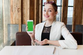 Woman Young with green phone