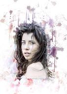 sensual dark haired girl, digital art
