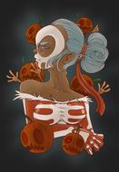 halloween skeleton woman drawing