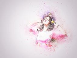 girl spring flowers hair art drawing