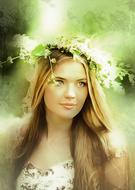 young long hair woman in wreath