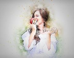 Woman Eating Apple Art drawing