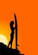 surfer person orange sunset drawing