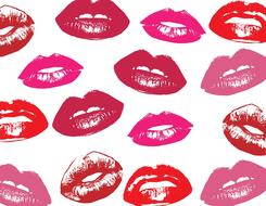 lips, glossy red and pink lipstick prints