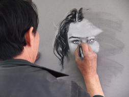 Person, drawing black and white portrait of a woman
