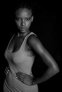 black and white, woman posing in t-shirt