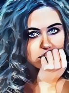 thoughtful sexy woman with black hair, drawing