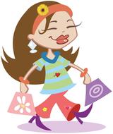 happy drawn woman after shopping