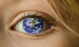 earth planet in eye of Girl, digital art
