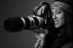 stylish girl with professional Canon camera