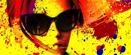 creative poster with woman in sunglasses