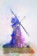 windmill watercolor drawing