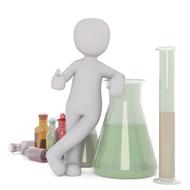 painted white man with chemical flasks