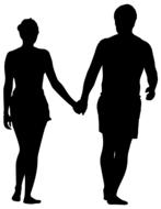 Black silhouette of the couple, at white background, on clipart