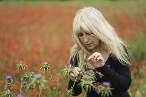 blonde on a flower field