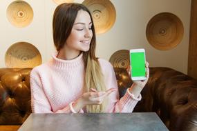 Girl Young green screen phone