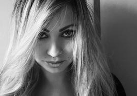 sensual Girl with long Hair and fashion makeup, black and white