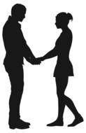 young boy and girl holding hands, silhouette