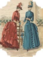 two ladies in fashion dresses, vintage tag, cutout