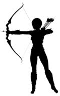 black silhouette of an Amazon woman with bow