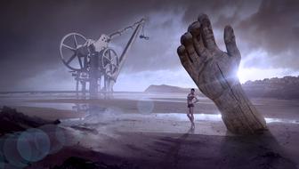 Fantasy clipart of sculptures and Woman on Beach