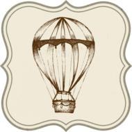hot air balloon, travel, vintage tag