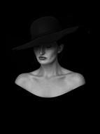 portrait of woman in black on black background