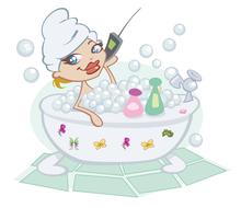 cartoon woman in bath bubbles