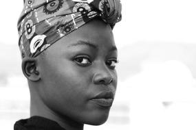 monochrome portrait of African woman with wrapped head