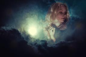 clipart of Woman face and Surreal dark Clouds