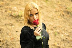 beautiful blonde with red rose